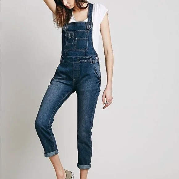 Free People Through the Woods Blue Jean Overalls - Picture 2 of 15